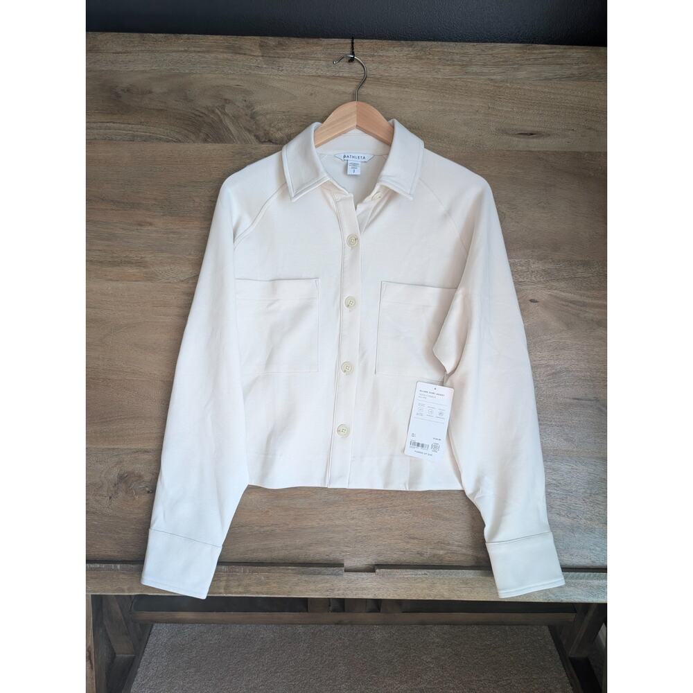 Athleta Cream Button-Front Crop Jacket